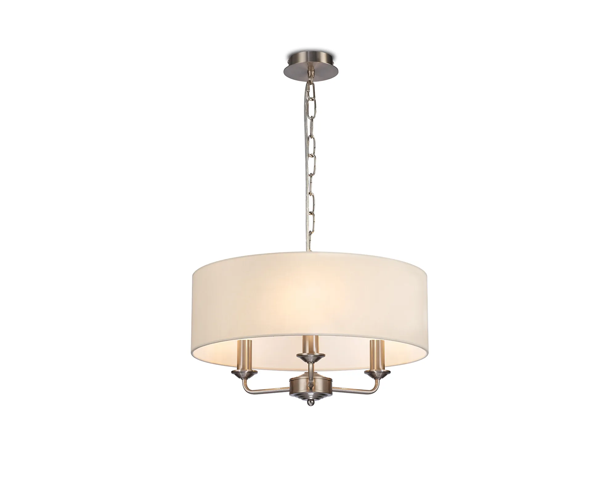 DK0062  Banyan 45cm 3 Light Pendant Satin Nickel; Ivory Pearl